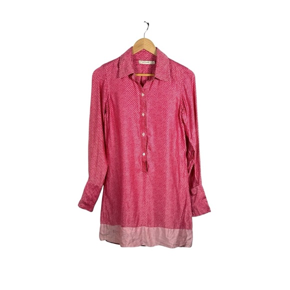 Nili Lotan Women’s Silk Geometric Button Down Shirt Dress Pink/Red S - Picture 1 of 8